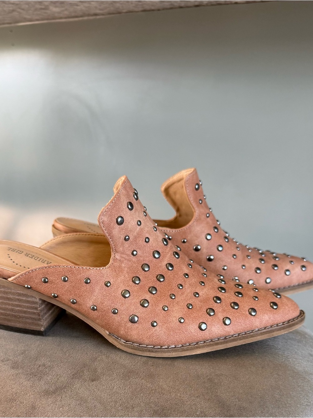 Dusty Rose Studded Suede Mule Clogs - Slip-On Women’s Heels